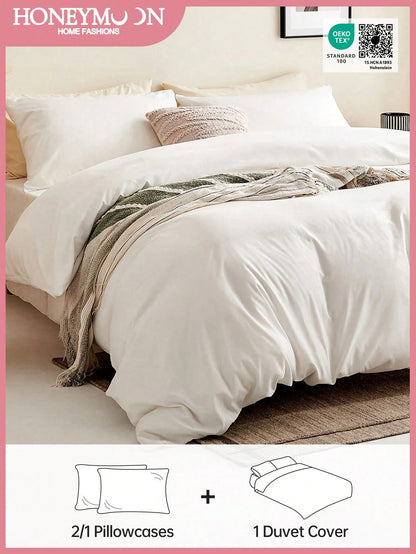 2/3 Piece Solid Color Bedding Set, Includes 1 Duvet Cover, 1/2 Pillowcases, Perfectly Fits Twin, Full, Queen, King Size Beds, Suitable For All Seasons, Oeko-Tex Certified