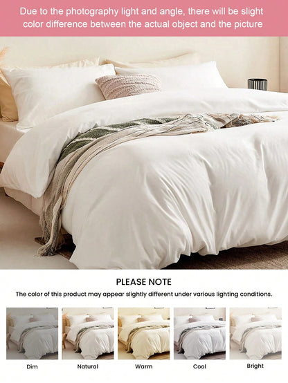 2/3 Piece Solid Color Bedding Set, Includes 1 Duvet Cover, 1/2 Pillowcases, Perfectly Fits Twin, Full, Queen, King Size Beds, Suitable For All Seasons, Oeko-Tex Certified