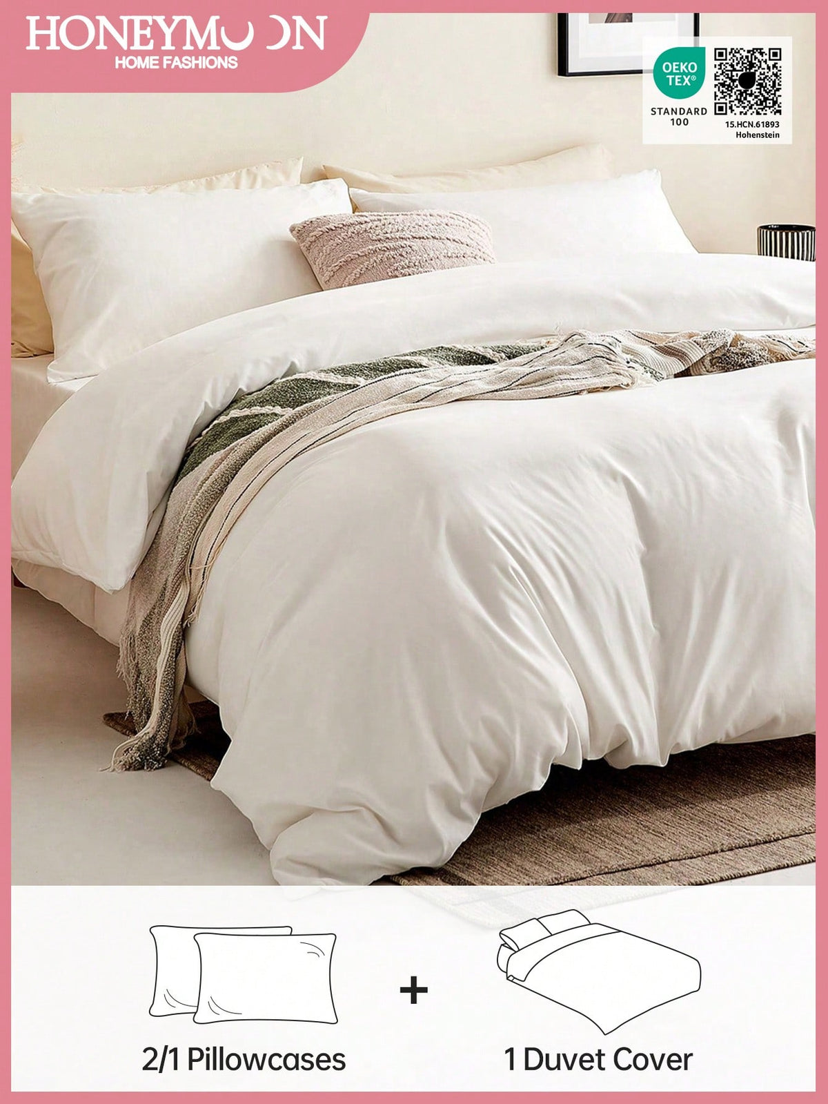 2/3 Piece Solid Color Bedding Set, Includes 1 Duvet Cover, 1/2 Pillowcases, Perfectly Fits Twin, Full, Queen, King Size Beds, Suitable For All Seasons, Oeko-Tex Certified
