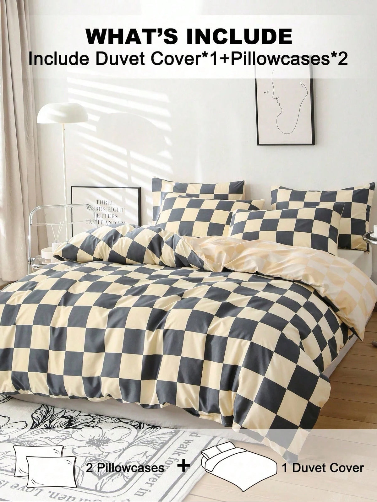 2/3Pcs Checkerboard Plaid Duvet Cover Set, Soft Microfiber All-Season Bedding, Autumn Bedroom Decor, Wrinkle Resistant Cover, Twin XL & King Size Available, Boho Farmhouse Bedding For Dorm, Apartment