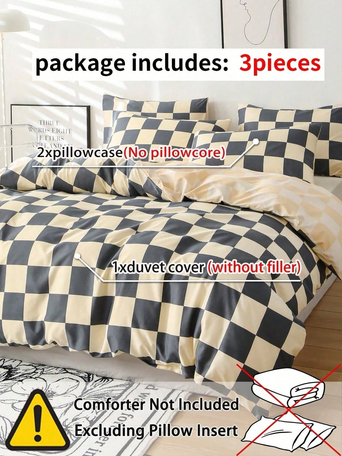 2/3Pcs Checkerboard Plaid Duvet Cover Set, Soft Microfiber All-Season Bedding, Autumn Bedroom Decor, Wrinkle Resistant Cover, Twin XL & King Size Available, Boho Farmhouse Bedding For Dorm, Apartment