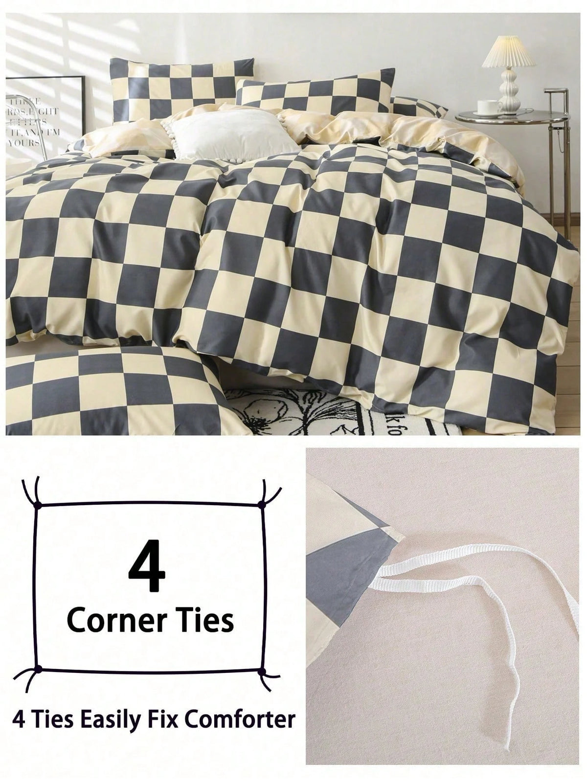 2/3Pcs Checkerboard Plaid Duvet Cover Set, Soft Microfiber All-Season Bedding, Autumn Bedroom Decor, Wrinkle Resistant Cover, Twin XL & King Size Available, Boho Farmhouse Bedding For Dorm, Apartment