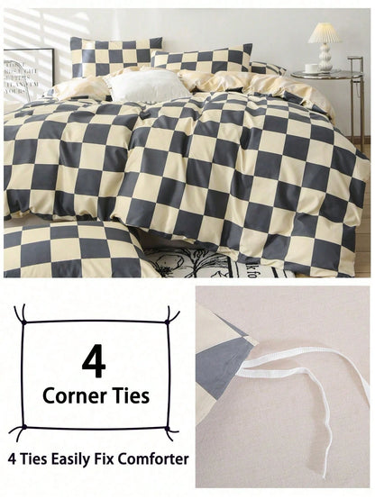 2/3Pcs Checkerboard Plaid Duvet Cover Set, Soft Microfiber All-Season Bedding, Autumn Bedroom Decor, Wrinkle Resistant Cover, Twin XL & King Size Available, Boho Farmhouse Bedding For Dorm, Apartment