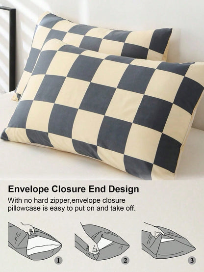 2/3Pcs Checkerboard Plaid Duvet Cover Set, Soft Microfiber All-Season Bedding, Autumn Bedroom Decor, Wrinkle Resistant Cover, Twin XL & King Size Available, Boho Farmhouse Bedding For Dorm, Apartment