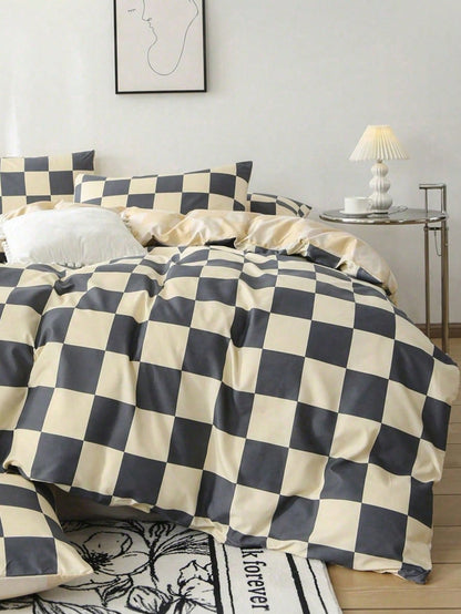 2/3Pcs Checkerboard Plaid Duvet Cover Set, Soft Microfiber All-Season Bedding, Autumn Bedroom Decor, Wrinkle Resistant Cover, Twin XL & King Size Available, Boho Farmhouse Bedding For Dorm, Apartment