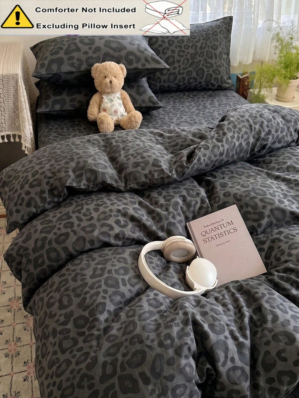 2/3pcs Set Fashionable Black & Dark Gray Leopard Print Duvet Cover Bedding Set, Soft & Breathable, Wrinkle-Resistant, Luxury Hotel Style, Gift For Parents & Friends, Reversible Dual-Color Quilted Duve