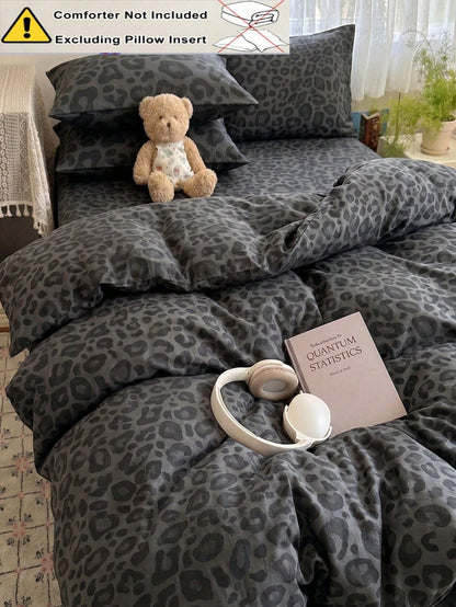 2/3pcs Set Fashionable Black & Dark Gray Leopard Print Duvet Cover Bedding Set, Soft & Breathable, Wrinkle-Resistant, Luxury Hotel Style, Gift For Parents & Friends, Reversible Dual-Color Quilted Duve