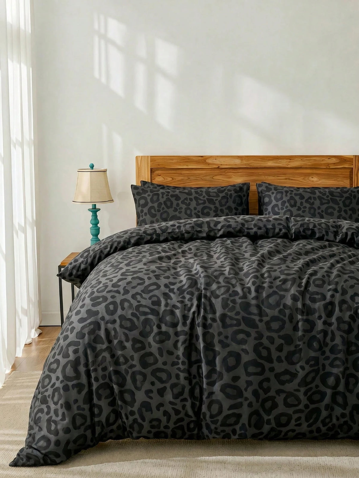 2/3pcs Set Fashionable Black & Dark Gray Leopard Print Duvet Cover Bedding Set, Soft & Breathable, Wrinkle-Resistant, Luxury Hotel Style, Gift For Parents & Friends, Reversible Dual-Color Quilted Duve