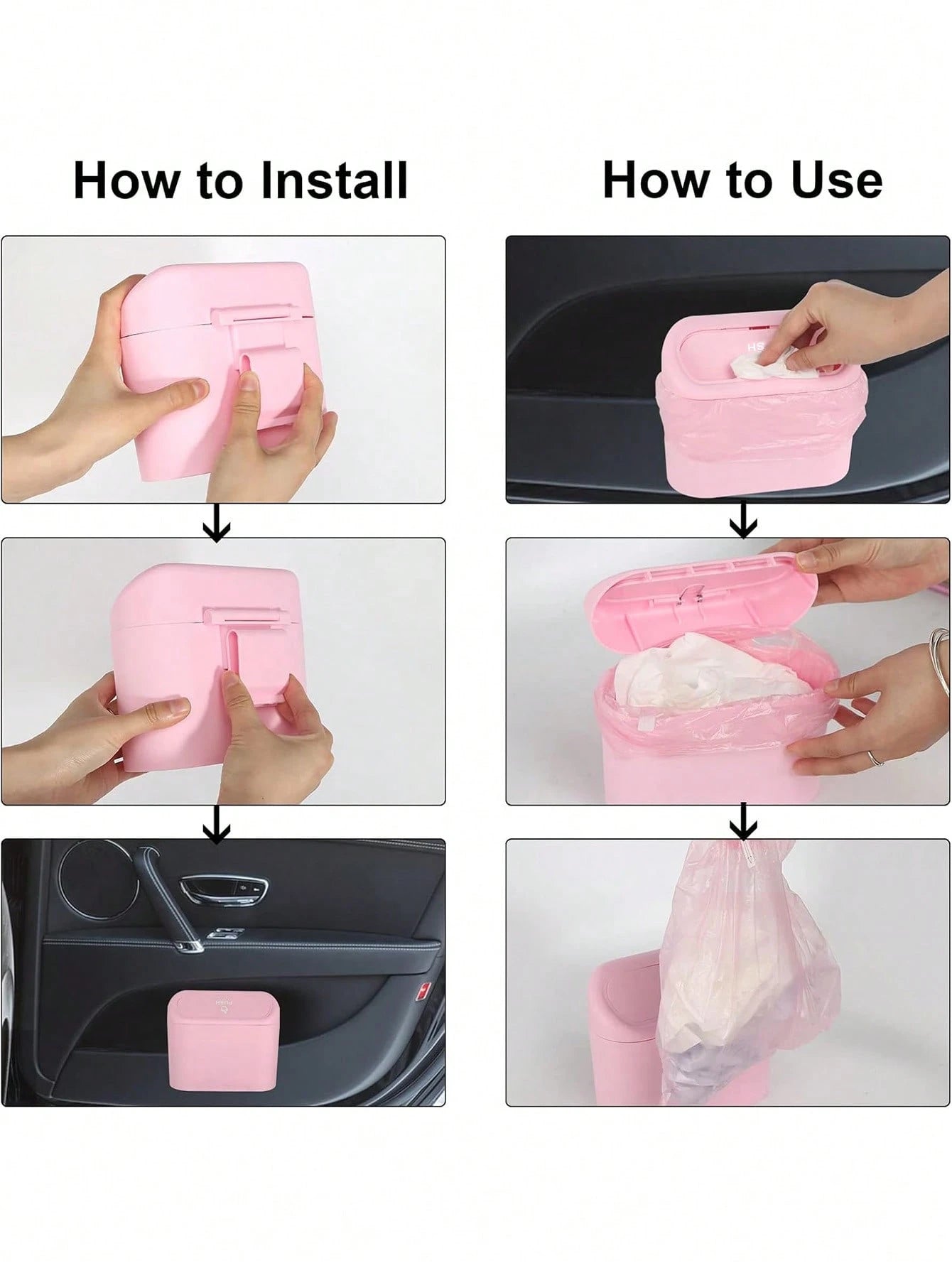 2/4/6/7pcs Car Trash Can Side Hanging With Lid Storage Bucket And Garbage Bag Set, Cute And Practical Car Trash Can And Garbage Bag