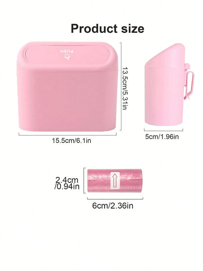 2/4/6/7pcs Car Trash Can Side Hanging With Lid Storage Bucket And Garbage Bag Set, Cute And Practical Car Trash Can And Garbage Bag