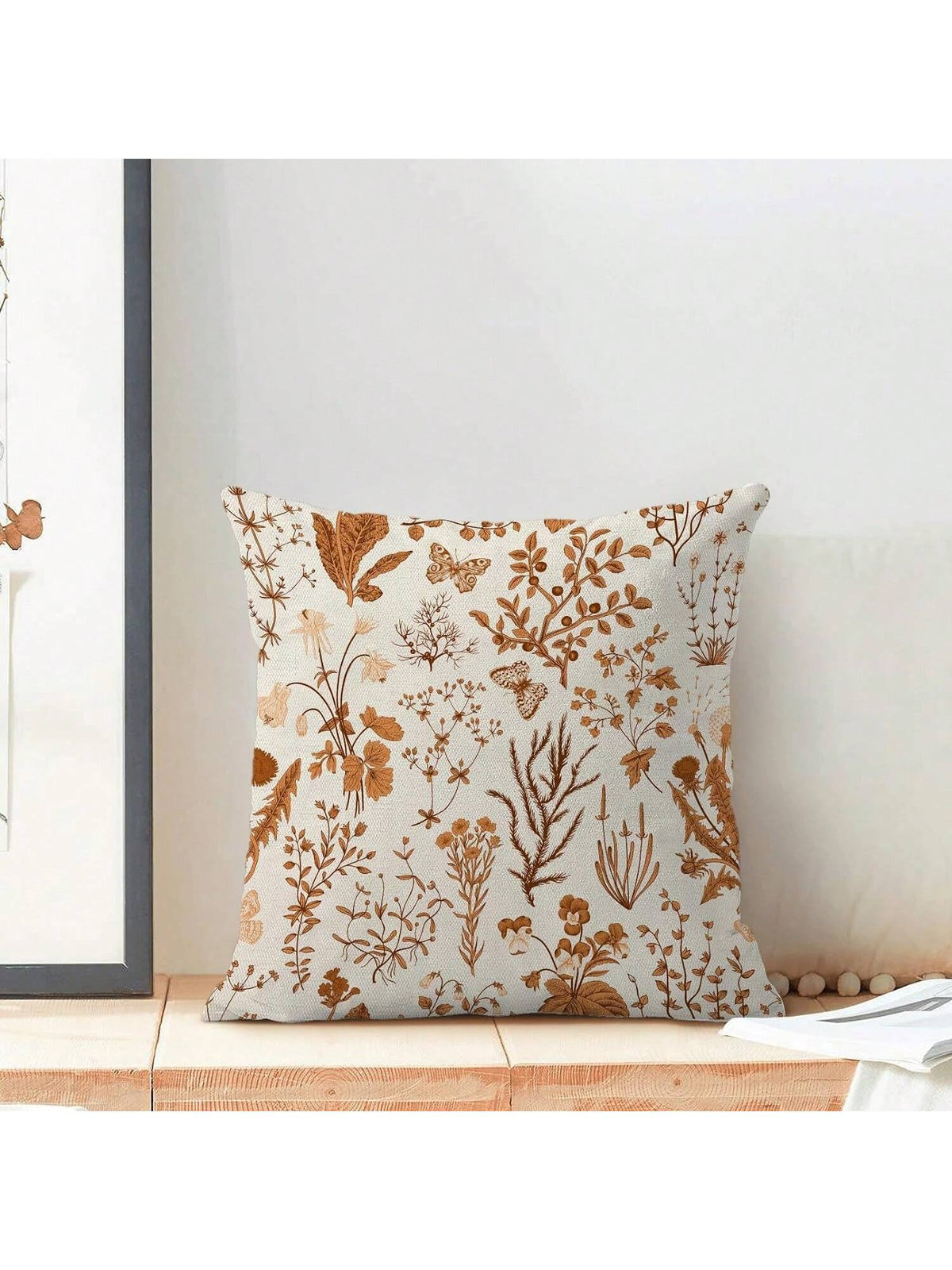 2/4pcs Autumn Pillow Covers, Burnt Orange Wild Flower Pattern, Seasonal Outdoor Farmhouse Style Square Pillow Shams, For Home Sofa And Bedroom Decor, Single-Sided Print, Pillow Insert Not Included