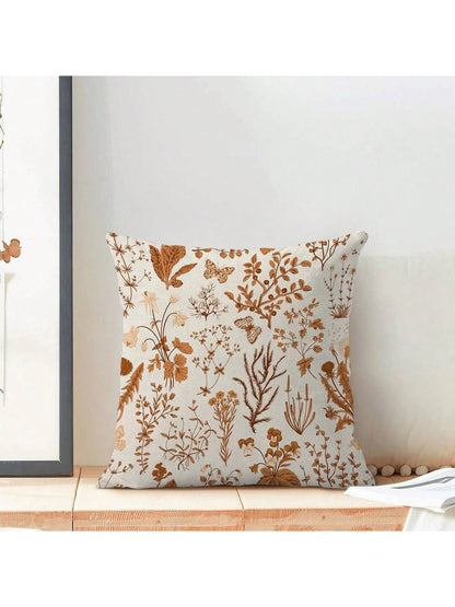 2/4pcs Autumn Pillow Covers, Burnt Orange Wild Flower Pattern, Seasonal Outdoor Farmhouse Style Square Pillow Shams, For Home Sofa And Bedroom Decor, Single-Sided Print, Pillow Insert Not Included