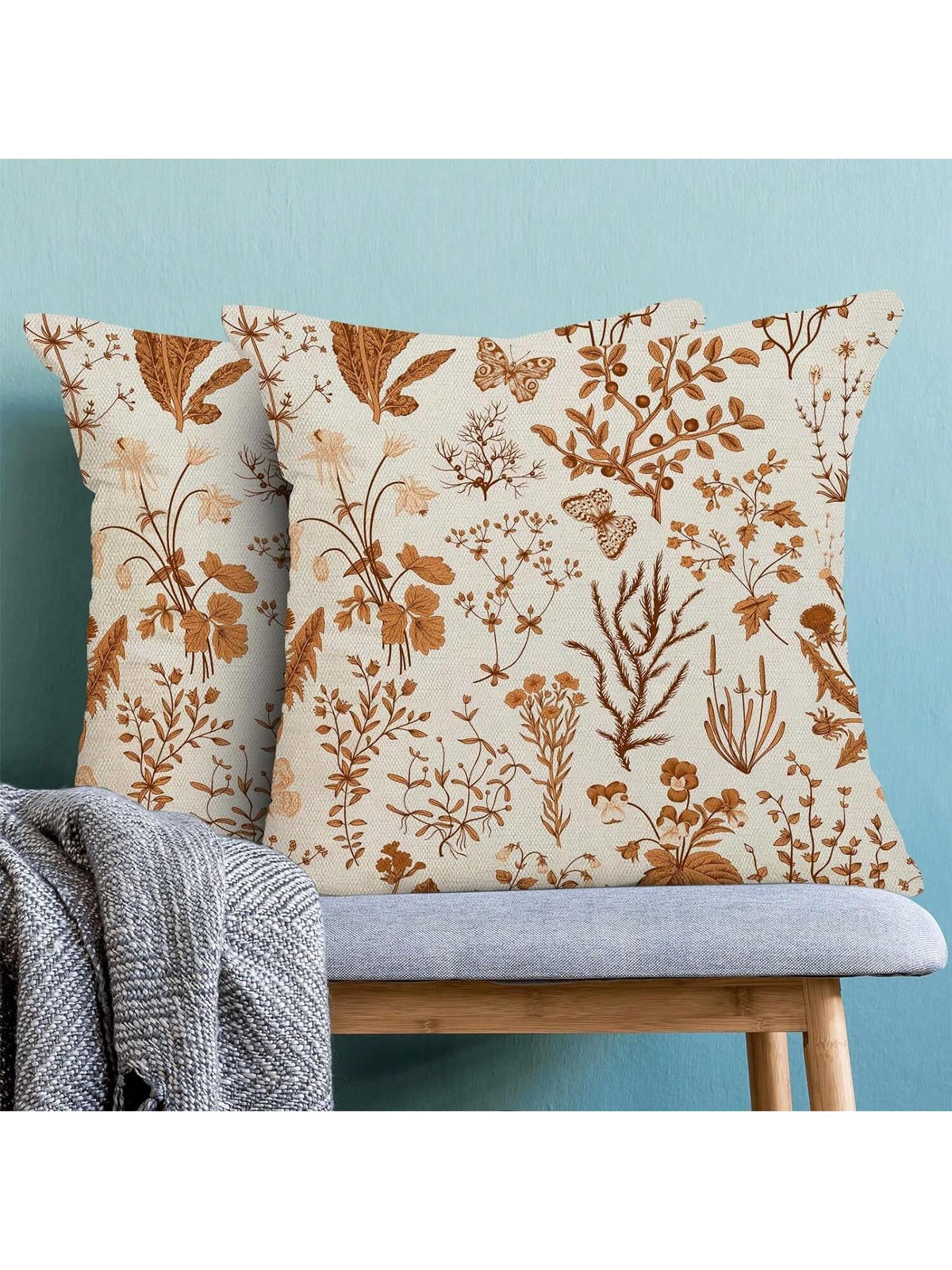 2/4pcs Autumn Pillow Covers, Burnt Orange Wild Flower Pattern, Seasonal Outdoor Farmhouse Style Square Pillow Shams, For Home Sofa And Bedroom Decor, Single-Sided Print, Pillow Insert Not Included