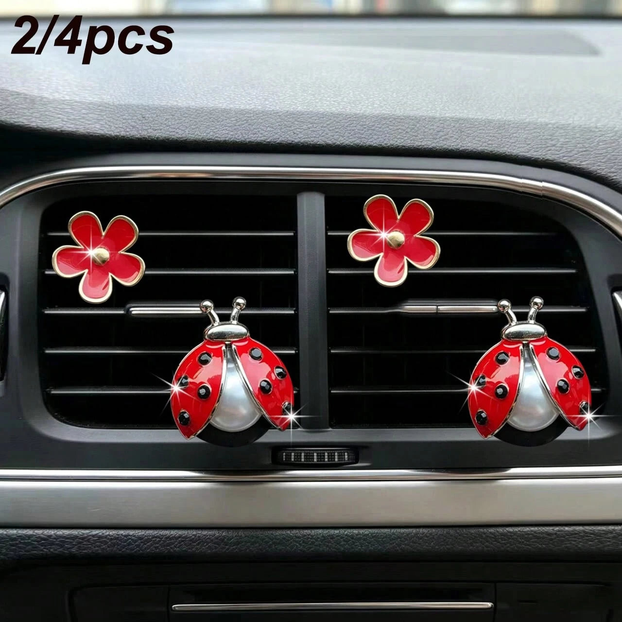 2/4pcs Daisy & Happy Seven-Star Bug Car Aromatherapy Clip, Cute Alloy Insect Air Vent Decor Clip, Fun Car Air Freshener