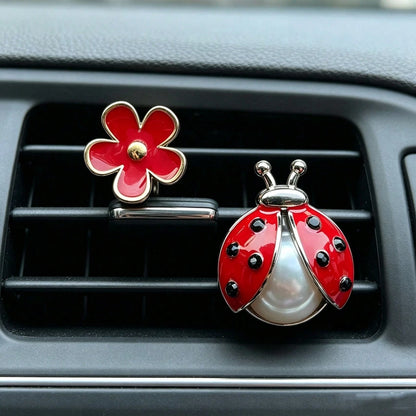 2/4pcs Daisy & Happy Seven-Star Bug Car Aromatherapy Clip, Cute Alloy Insect Air Vent Decor Clip, Fun Car Air Freshener