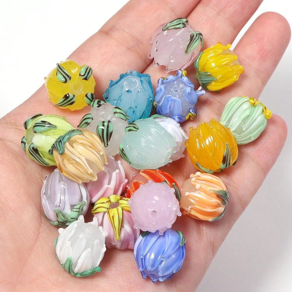 2/4Pcs Tulip Glass Beads, Multi-Color Options, Handmade Jewelry Bracelet Necklace Earring Anklet Accessories, DIY Phone Chain Keychain Tassel Pendant Car Hanging Clothing Bag Charm Decorative Beads