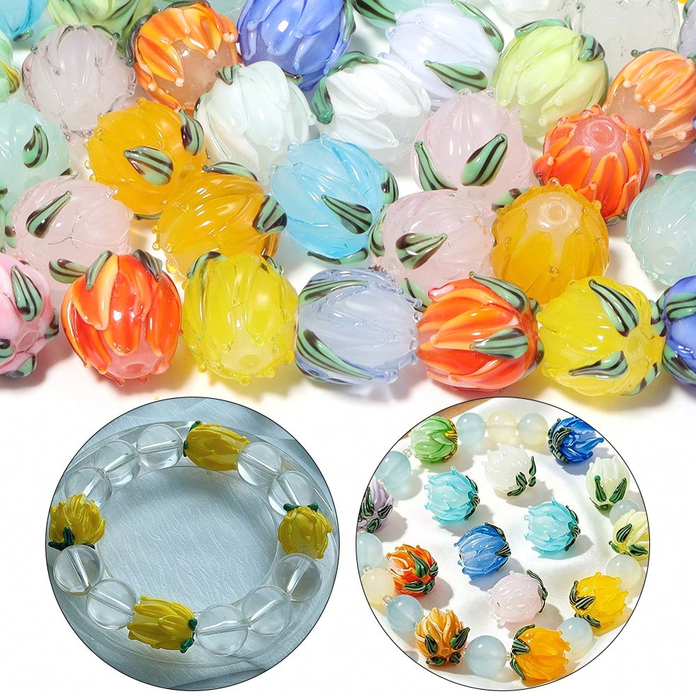 2/4Pcs Tulip Glass Beads, Multi-Color Options, Handmade Jewelry Bracelet Necklace Earring Anklet Accessories, DIY Phone Chain Keychain Tassel Pendant Car Hanging Clothing Bag Charm Decorative Beads