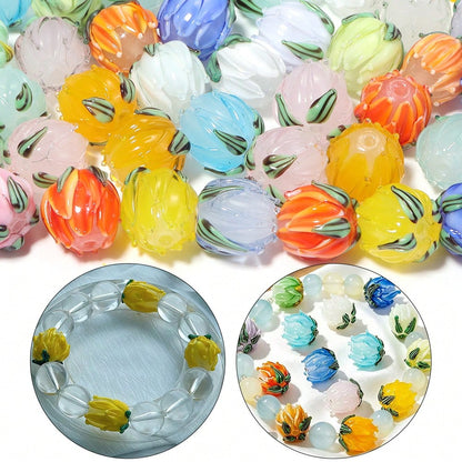 2/4Pcs Tulip Glass Beads, Multi-Color Options, Handmade Jewelry Bracelet Necklace Earring Anklet Accessories, DIY Phone Chain Keychain Tassel Pendant Car Hanging Clothing Bag Charm Decorative Beads