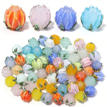 2/4Pcs Tulip Glass Beads, Multi-Color Options, Handmade Jewelry Bracelet Necklace Earring Anklet Accessories, DIY Phone Chain Keychain Tassel Pendant Car Hanging Clothing Bag Charm Decorative Beads