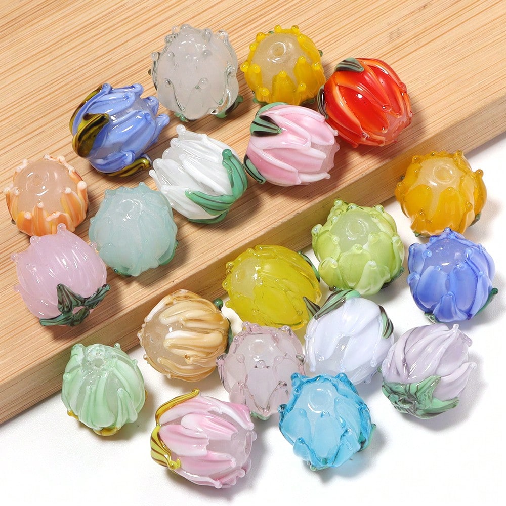 2/4Pcs Tulip Glass Beads, Multi-Color Options, Handmade Jewelry Bracelet Necklace Earring Anklet Accessories, DIY Phone Chain Keychain Tassel Pendant Car Hanging Clothing Bag Charm Decorative Beads