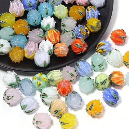 2/4Pcs Tulip Glass Beads, Multi-Color Options, Handmade Jewelry Bracelet Necklace Earring Anklet Accessories, DIY Phone Chain Keychain Tassel Pendant Car Hanging Clothing Bag Charm Decorative Beads