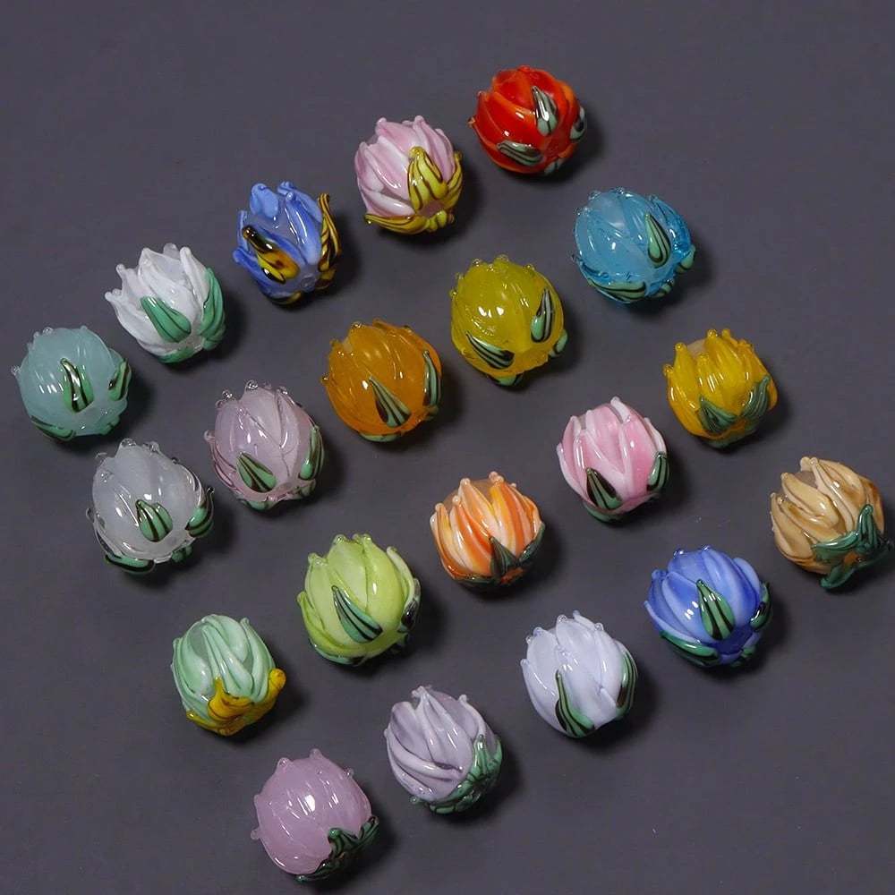 2/4Pcs Tulip Glass Beads, Multi-Color Options, Handmade Jewelry Bracelet Necklace Earring Anklet Accessories, DIY Phone Chain Keychain Tassel Pendant Car Hanging Clothing Bag Charm Decorative Beads