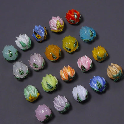 2/4Pcs Tulip Glass Beads, Multi-Color Options, Handmade Jewelry Bracelet Necklace Earring Anklet Accessories, DIY Phone Chain Keychain Tassel Pendant Car Hanging Clothing Bag Charm Decorative Beads
