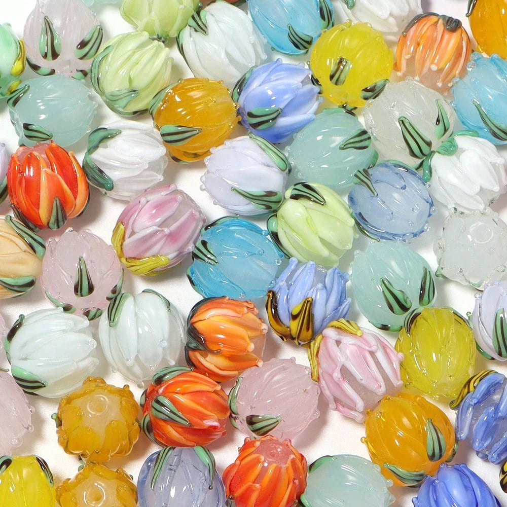 2/4Pcs Tulip Glass Beads, Multi-Color Options, Handmade Jewelry Bracelet Necklace Earring Anklet Accessories, DIY Phone Chain Keychain Tassel Pendant Car Hanging Clothing Bag Charm Decorative Beads