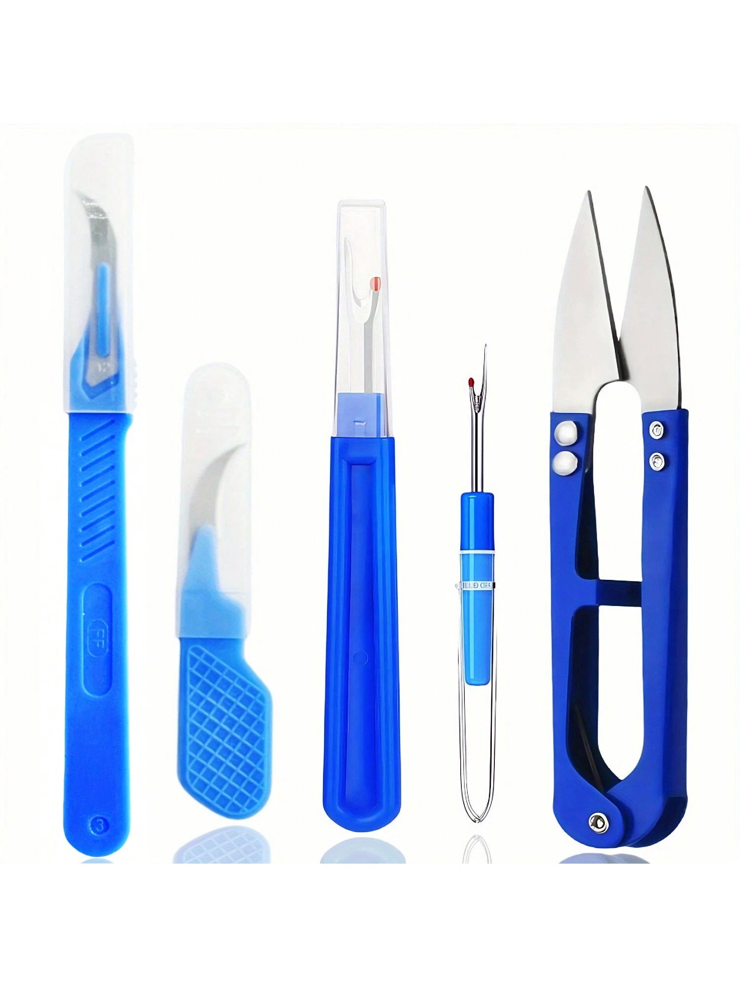 2/5/7pcs Blue Sewing Ripper Kit With Thread Unpicker, Seam Ripper, And Cutter Scissors For Stitch Removal