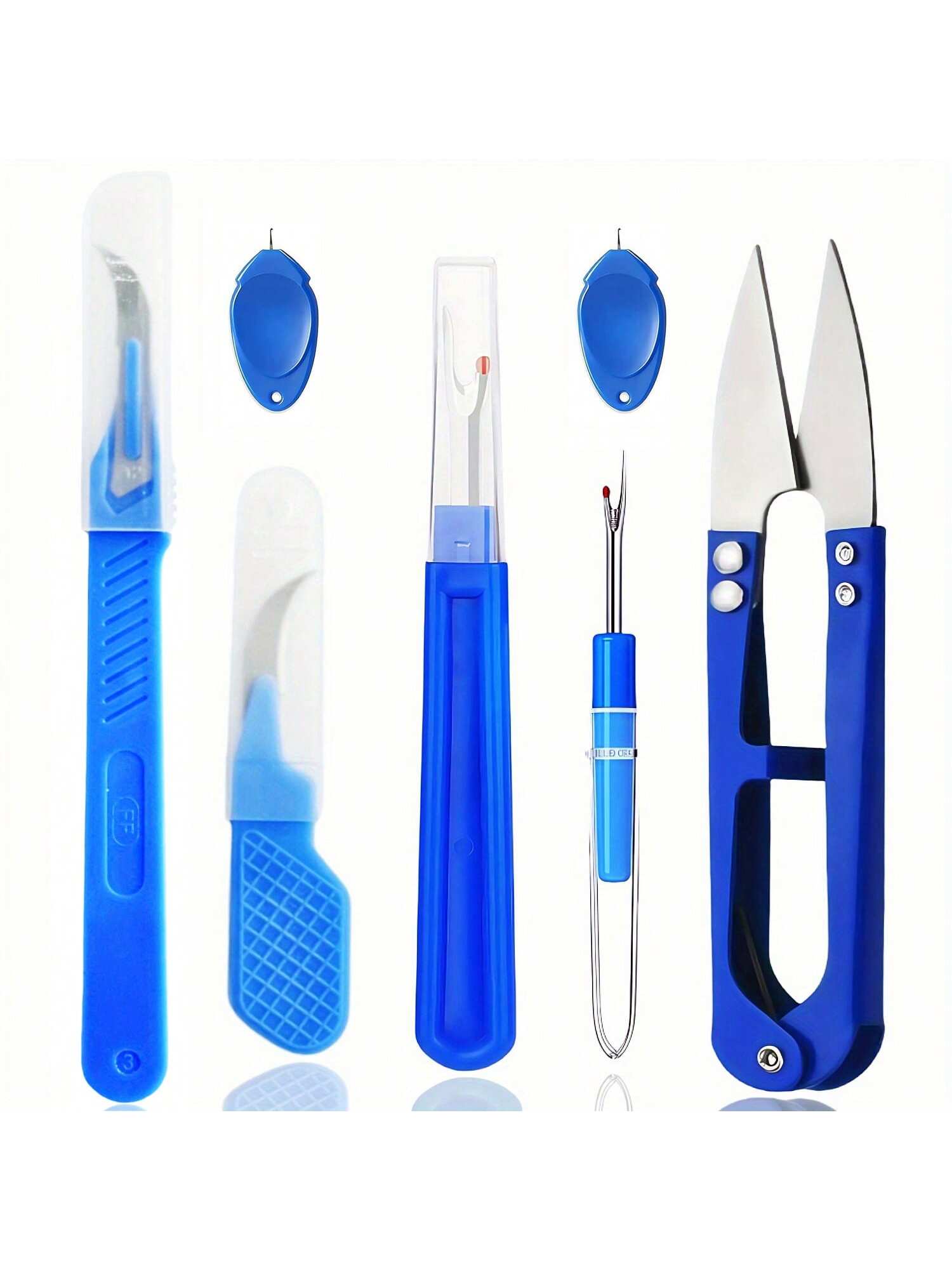 2/5/7pcs Blue Sewing Ripper Kit With Thread Unpicker, Seam Ripper, And Cutter Scissors For Stitch Removal