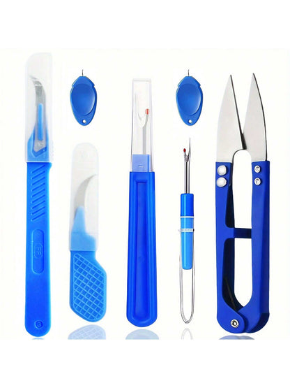 2/5/7pcs Blue Sewing Ripper Kit With Thread Unpicker, Seam Ripper, And Cutter Scissors For Stitch Removal