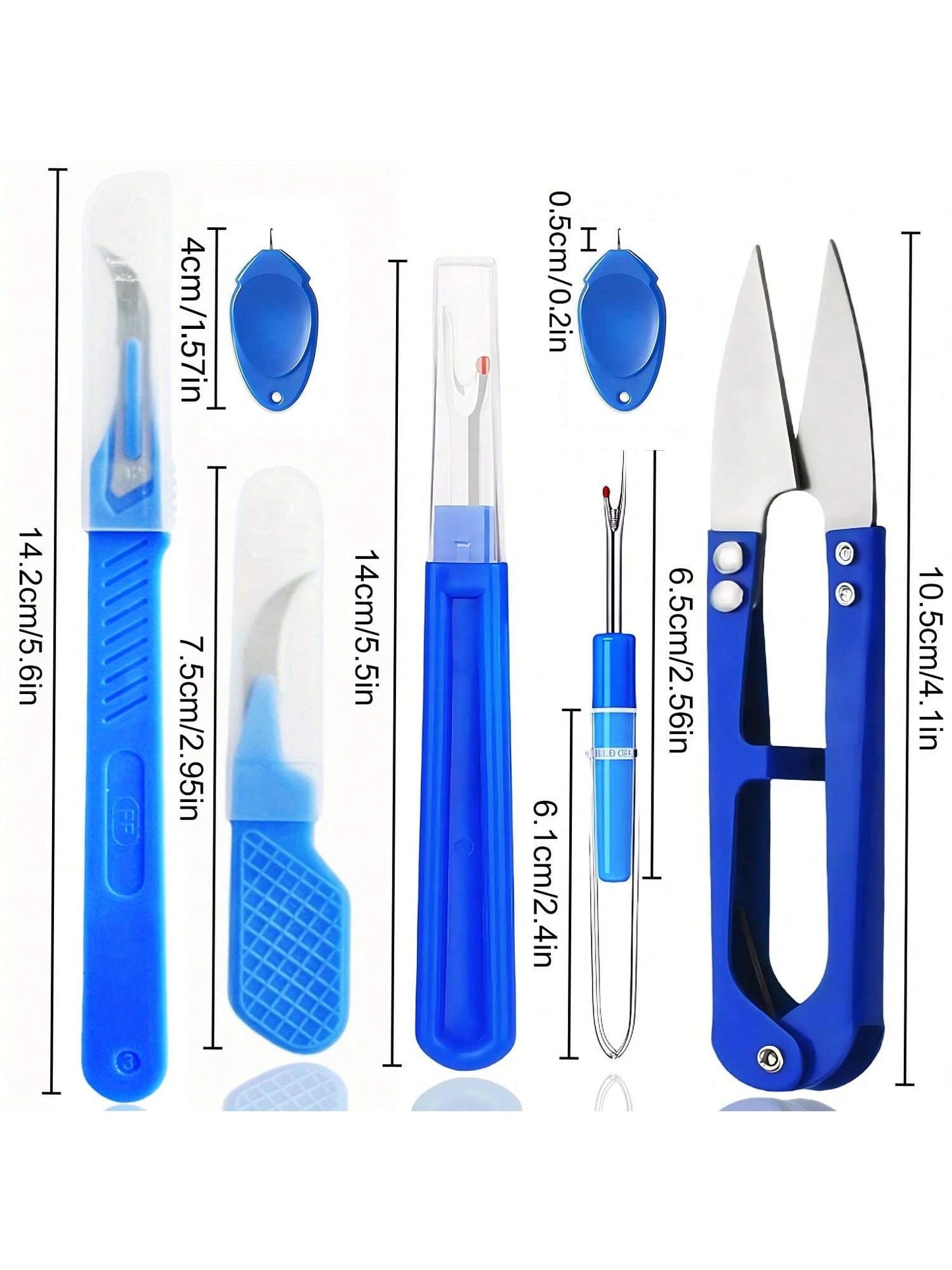 2/5/7pcs Blue Sewing Ripper Kit With Thread Unpicker, Seam Ripper, And Cutter Scissors For Stitch Removal