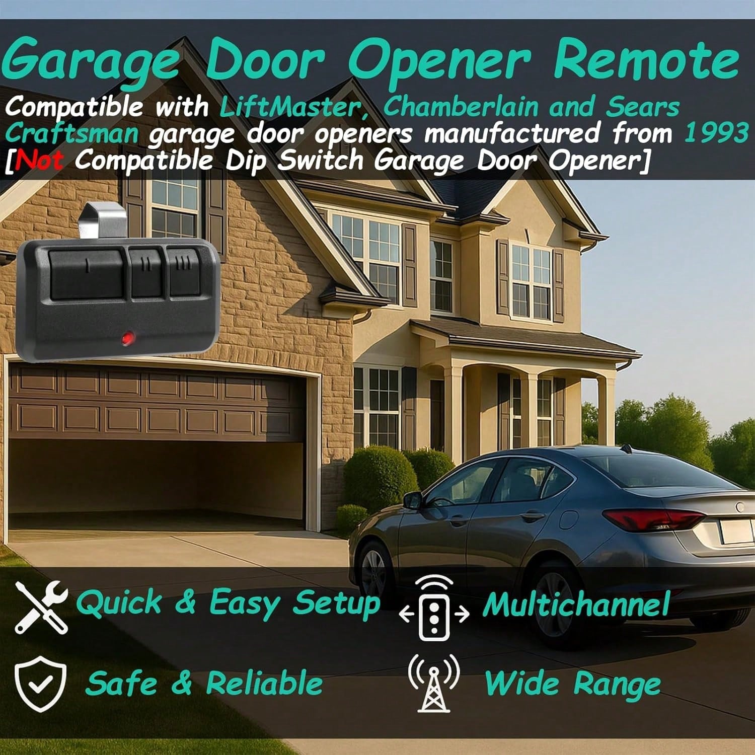 2 For LiftMaster Chamberlain Craftsman Garage Door Opener Remote| Universal, Security Rolling Code Technology, Long Distance Remote, Multichannel, Replacement For 893LM 893Max