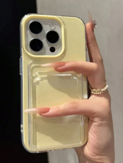 2 In 1 Candy Color Card Holder Slot Phone Case Compatible With IPhone 17Pro 17ProMax 17 Air 17 16 15 14 13 12 11 Pro Max 16Plus Simple Shockproof Clear Soft Cover