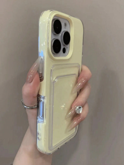 2 In 1 Candy Color Card Holder Slot Phone Case Compatible With IPhone 17Pro 17ProMax 17 Air 17 16 15 14 13 12 11 Pro Max 16Plus Simple Shockproof Clear Soft Cover