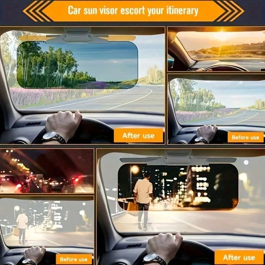2-In-1 Car Sun Visor| UV Protection + Anti-Glare For Windshield| Adjustable Clip And Suction Cup Fit All Vehicles| ABS Plastic Blocks Glare| Improve Night Driving Safety And Comfort; Essential Car