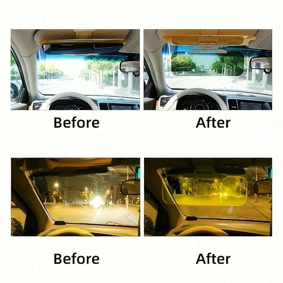 2-In-1 Car Sun Visor| UV Protection + Anti-Glare For Windshield| Adjustable Clip And Suction Cup Fit All Vehicles| ABS Plastic Blocks Glare| Improve Night Driving Safety And Comfort; Essential Car