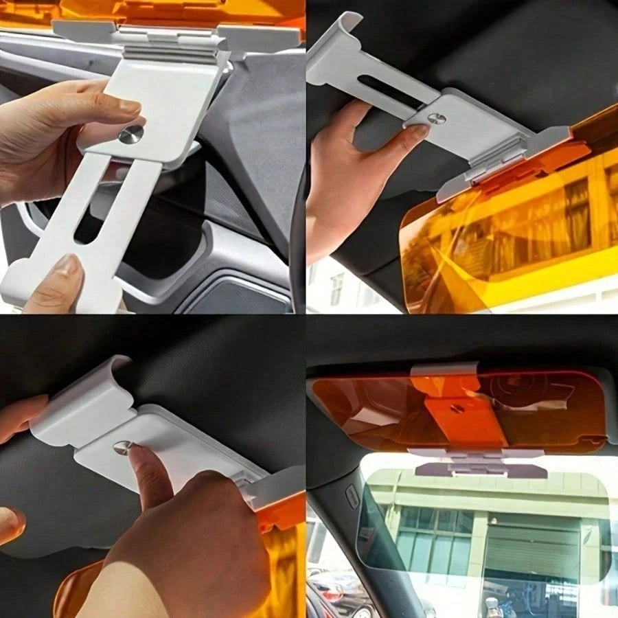 2-In-1 Car Sun Visor| UV Protection + Anti-Glare For Windshield| Adjustable Clip And Suction Cup Fit All Vehicles| ABS Plastic Blocks Glare| Improve Night Driving Safety And Comfort; Essential Car