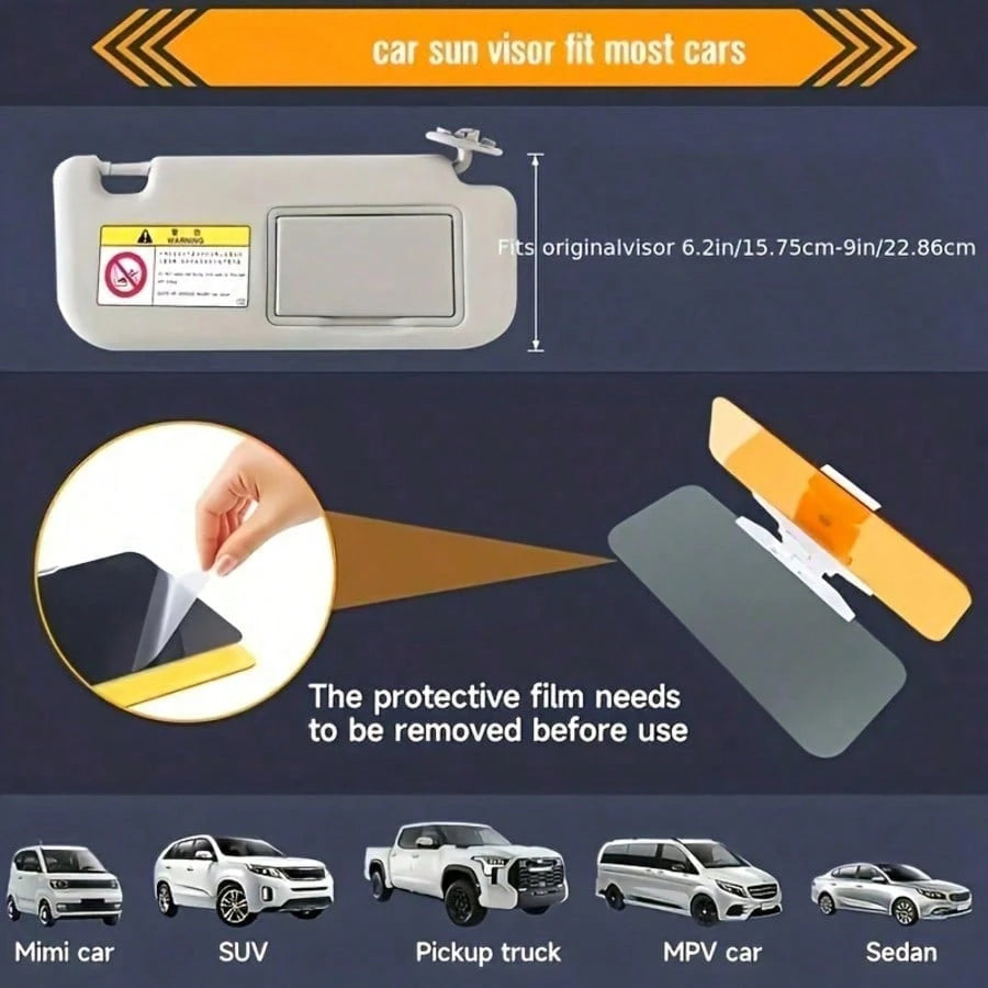 2-In-1 Car Sun Visor| UV Protection + Anti-Glare For Windshield| Adjustable Clip And Suction Cup Fit All Vehicles| ABS Plastic Blocks Glare| Improve Night Driving Safety And Comfort; Essential Car
