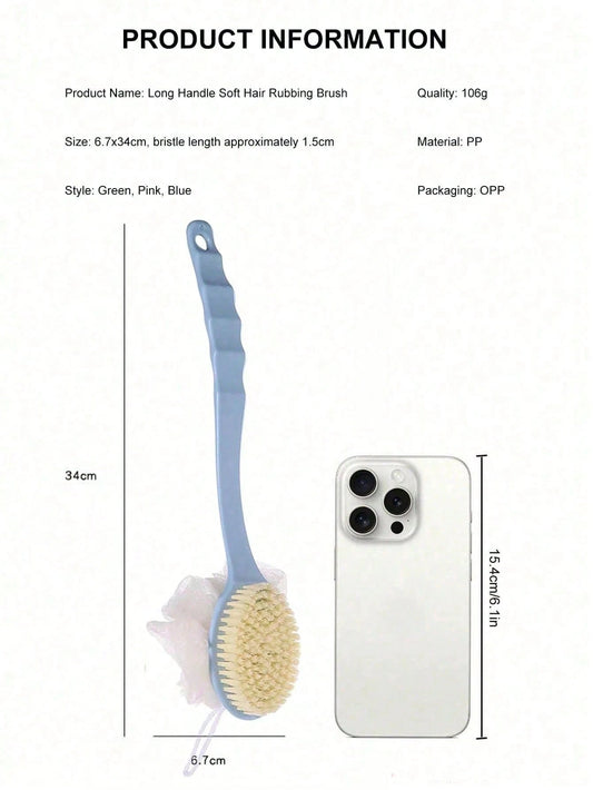 2-In-1 Long Handle Bath Brush Set, Includes Bath Sponge, Soft Bristle Massage Brush, Exfoliating Brush, Long Handle Shower Brush, Multi-Function Back Scrubber And Bathing Brush