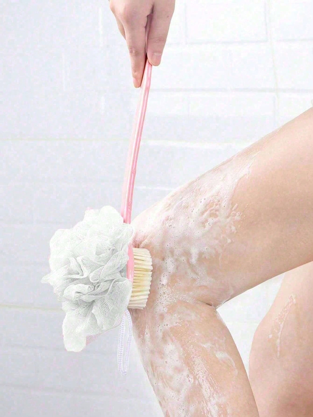 2-In-1 Long Handle Bath Brush Set, Includes Bath Sponge, Soft Bristle Massage Brush, Exfoliating Brush, Long Handle Shower Brush, Multi-Function Back Scrubber And Bathing Brush