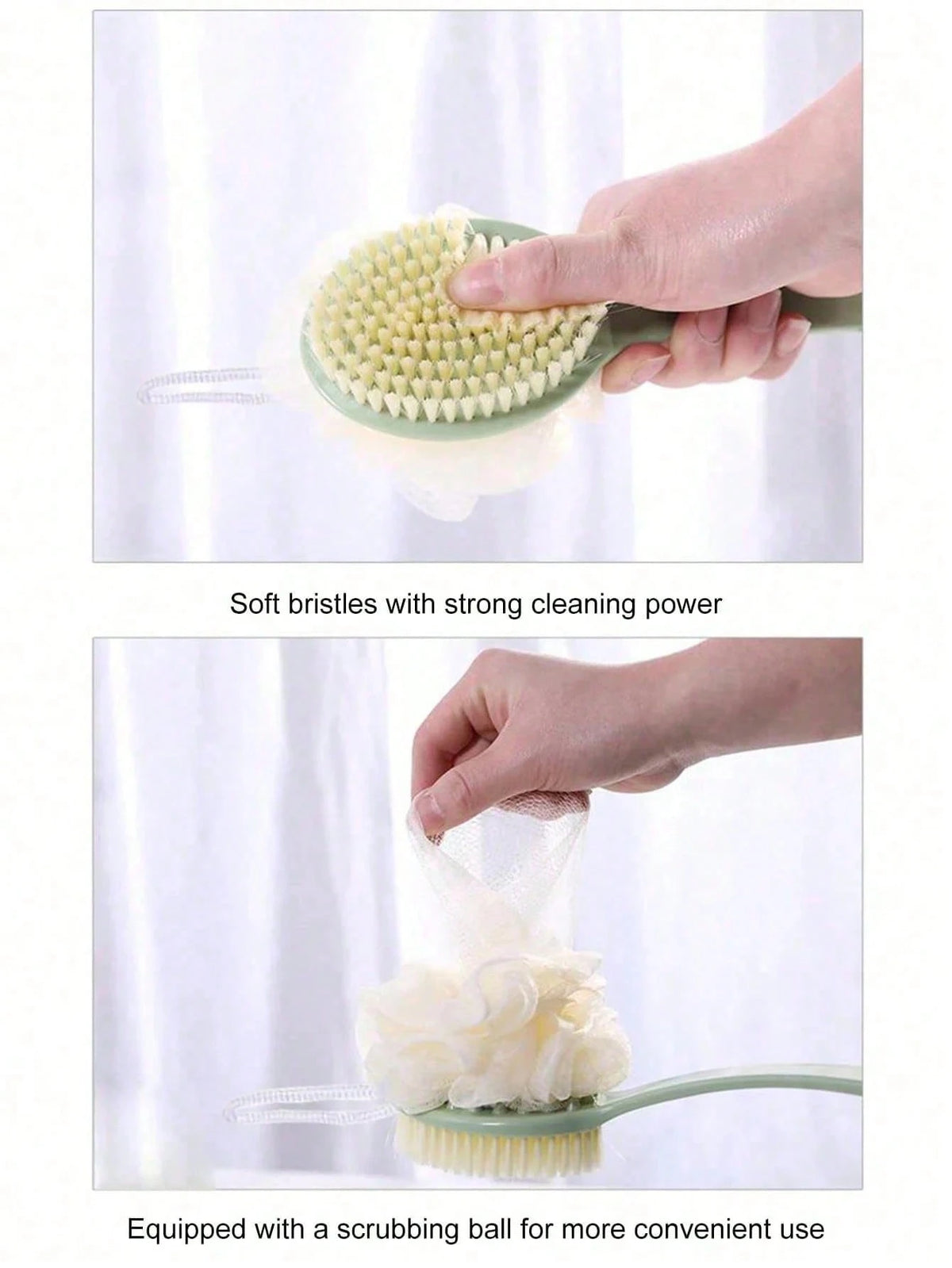 2-In-1 Long Handle Bath Brush Set, Includes Bath Sponge, Soft Bristle Massage Brush, Exfoliating Brush, Long Handle Shower Brush, Multi-Function Back Scrubber And Bathing Brush