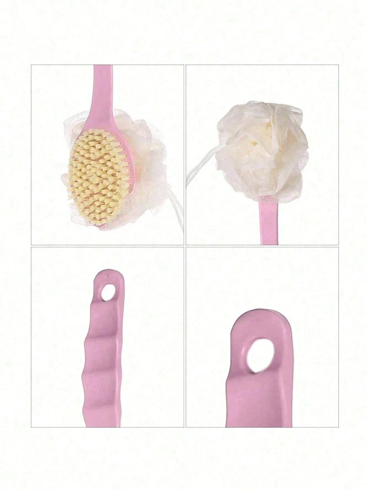 2-In-1 Long Handle Bath Brush Set, Includes Bath Sponge, Soft Bristle Massage Brush, Exfoliating Brush, Long Handle Shower Brush, Multi-Function Back Scrubber And Bathing Brush