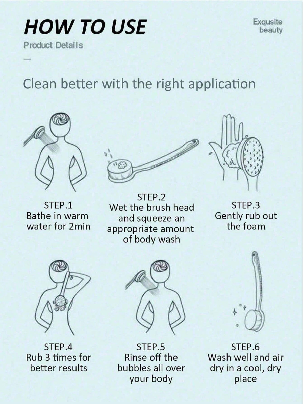 2-In-1 Long Handle Bath Brush Set, Includes Bath Sponge, Soft Bristle Massage Brush, Exfoliating Brush, Long Handle Shower Brush, Multi-Function Back Scrubber And Bathing Brush