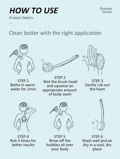 2-In-1 Long Handle Bath Brush Set, Includes Bath Sponge, Soft Bristle Massage Brush, Exfoliating Brush, Long Handle Shower Brush, Multi-Function Back Scrubber And Bathing Brush