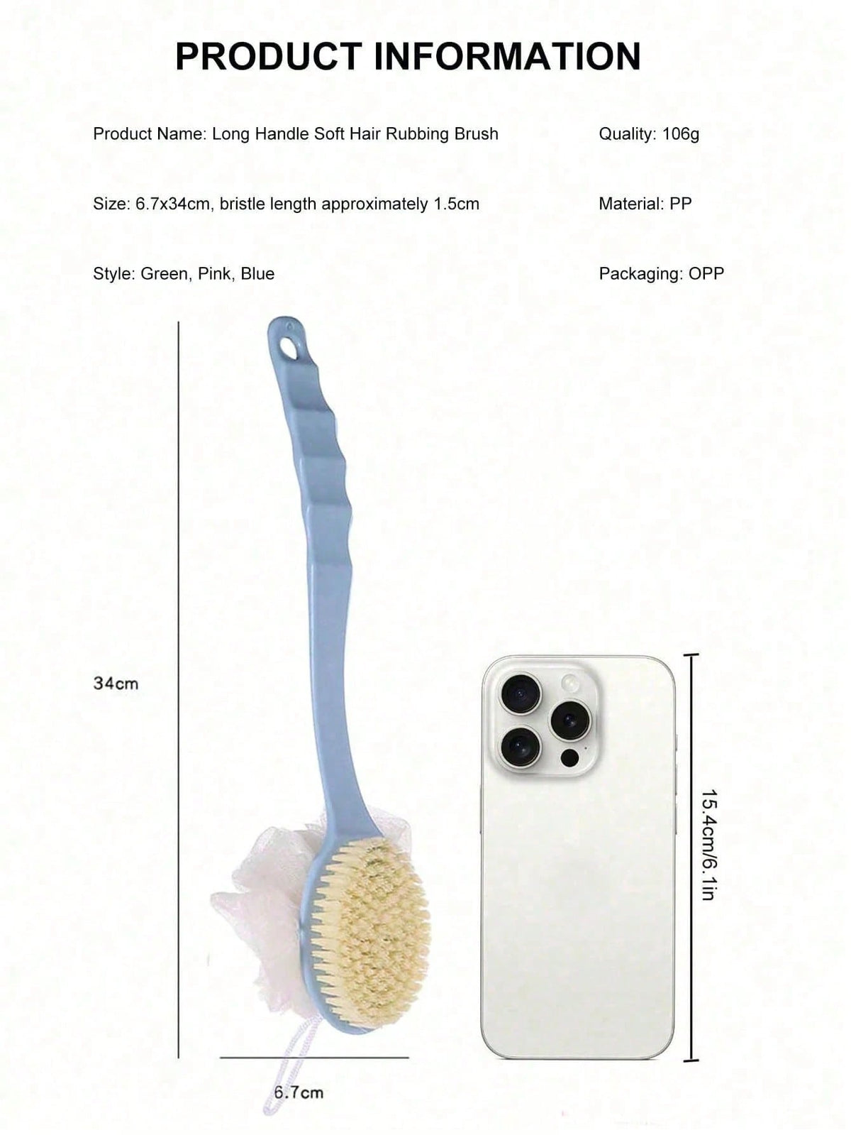 2-In-1 Long Handle Bath Brush Set, Includes Bath Sponge, Soft Bristle Massage Brush, Exfoliating Brush, Long Handle Shower Brush, Multi-Function Back Scrubber And Bathing Brush