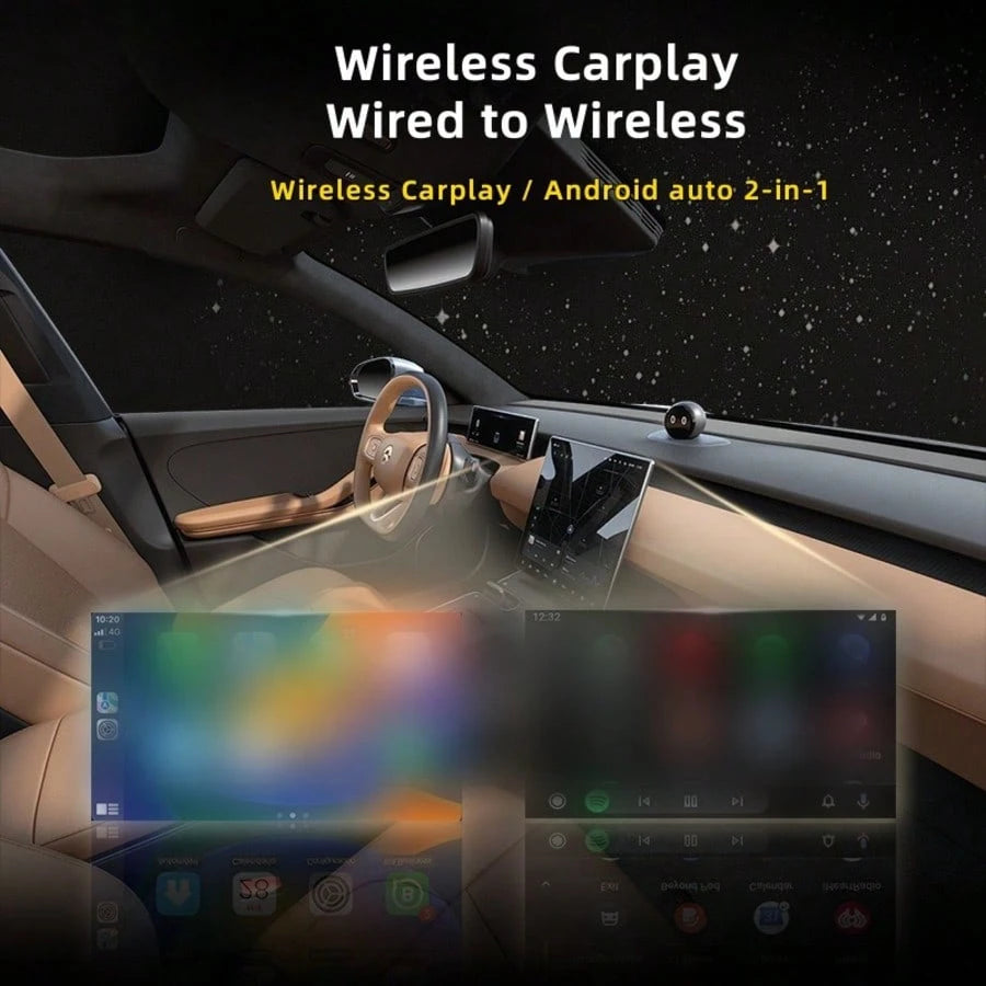 2 In 1 Mini Wireless CarPlay & Android Auto Wireless Adapter, Wireless Car Screen Adapter:Easily Upgrade Wired CarPlay To Unwired Connection, Includes USB-A To USB-C Dongle, Plug & Play For IOS 10 An