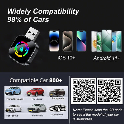 2 In 1 Mini Wireless CarPlay & Android Auto Wireless Adapter, Wireless Car Screen Adapter:Easily Upgrade Wired CarPlay To Unwired Connection, Includes USB-A To USB-C Dongle, Plug & Play For IOS 10 An