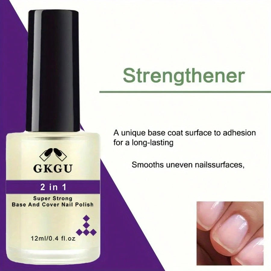 2-In-1 Nail Strengthener, Hardener, Polisher 12ml, Helps Prevent Nail Splitting, Breaking, Fragility, Cracking, Damage, Cracks, Provides Protection For Stronger Nails