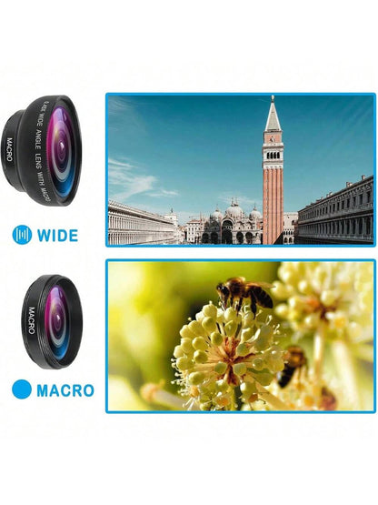 2-In-1 Phone Camera Lens Kit, Includes 0.45X Wide Angle Lens And 12.5X Macro Lens, Compatible With IOS And Android Smartphones & Tablets, Ideal For Summer Vacation, Travel, Creative Photography And Mo